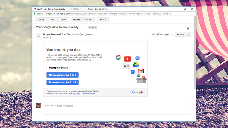 You get an email when your download is ready. Image: Screenshot